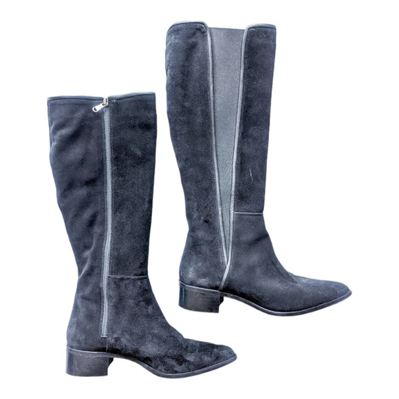 Fabianelli Black Suede Leather Knee High Almond Toe Boots Size 7 - Picture 2 of 8